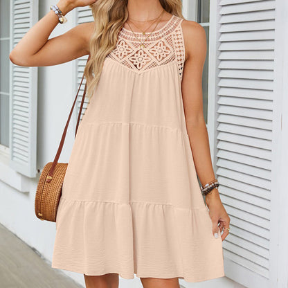 Kvinnoklänning A-line Spetsdetaljer Polyester 4