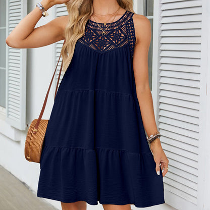 Kvinnoklänning A-line Spetsdetaljer Polyester 9