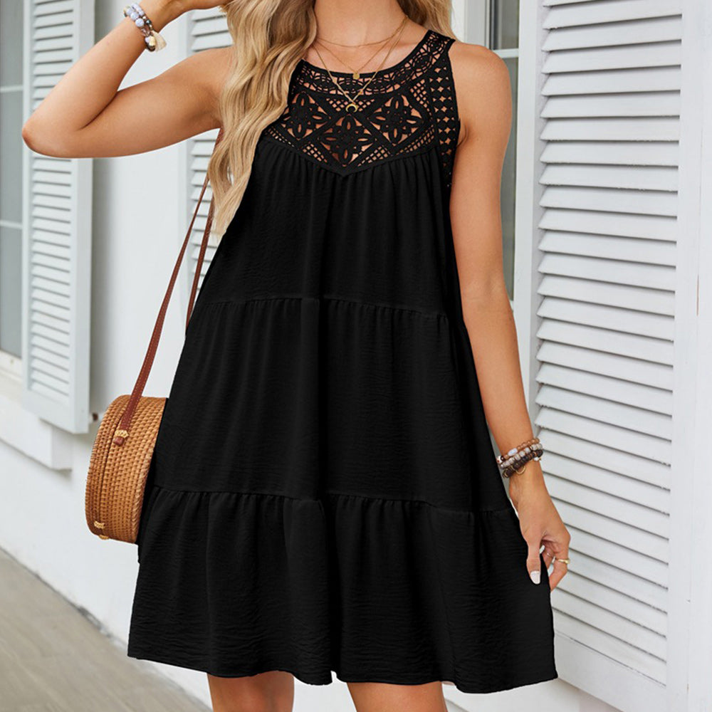 Kvinnoklänning A-line Spetsdetaljer Polyester 10