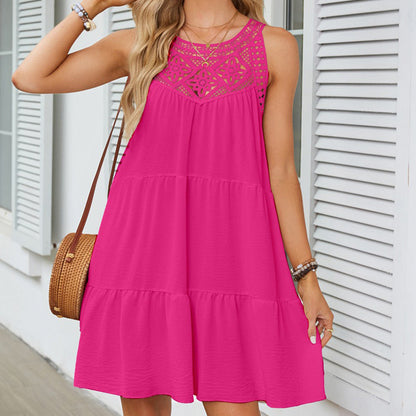 Kvinnoklänning A-line Spetsdetaljer Polyester 11