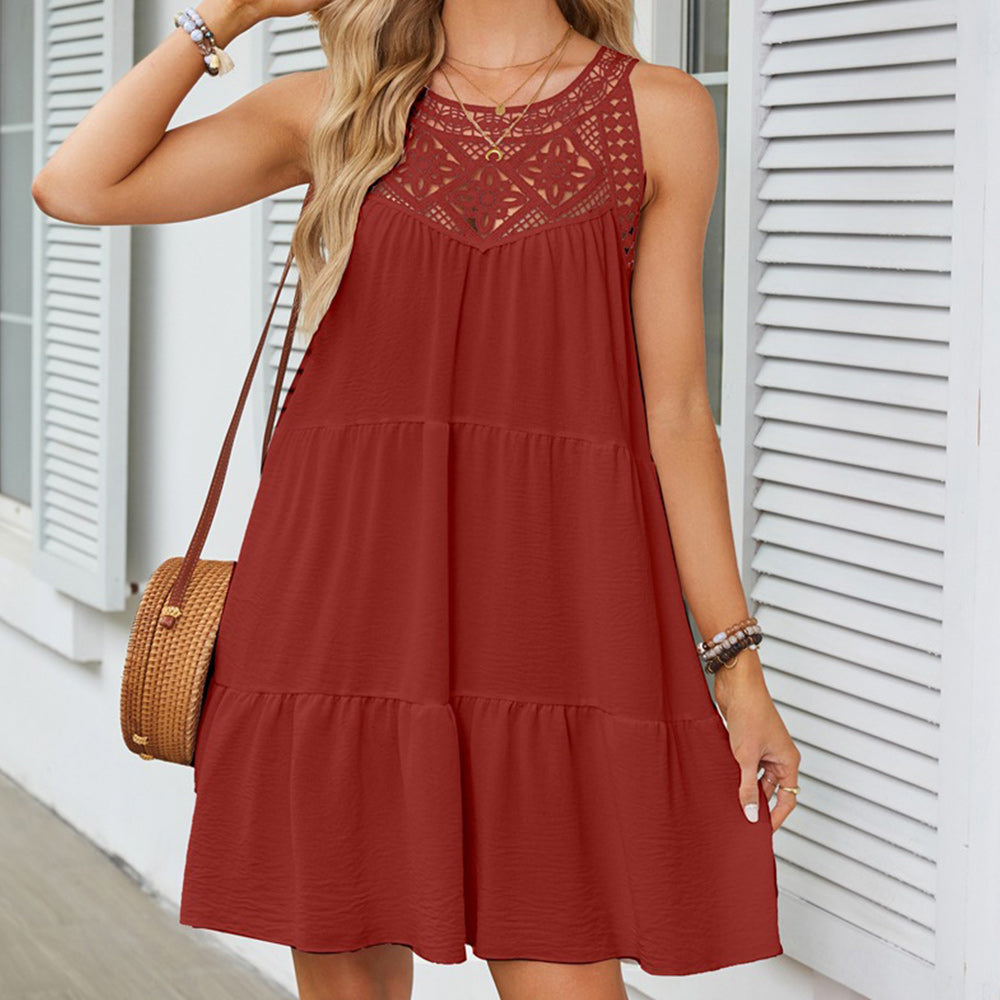 Kvinnoklänning A-line Spetsdetaljer Polyester 12