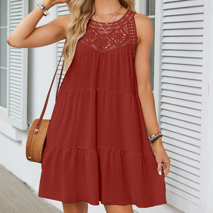 Kvinnoklänning A-line Spetsdetaljer Polyester 12