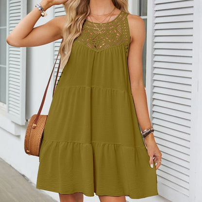 Kvinnoklänning A-line Spetsdetaljer Polyester 13