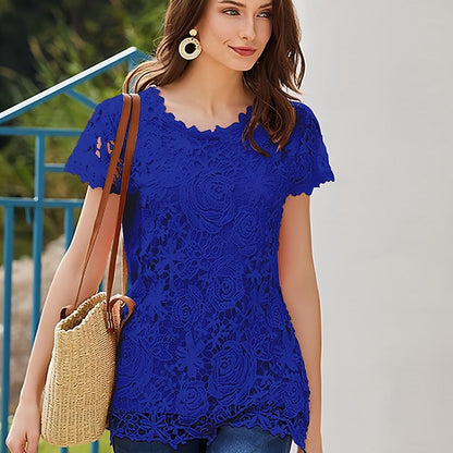 Variant image for Kvinnors T-Shirt Broderad Blommig Polyester-6