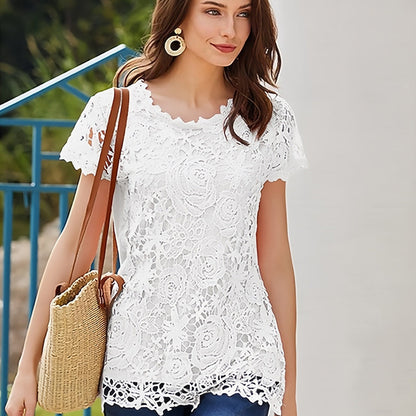 Variant image for Kvinnors T-Shirt Broderad Blommig Polyester-11