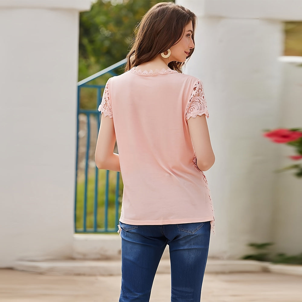 Kvinnors T-Shirt Broderad Blommig Polyester-5