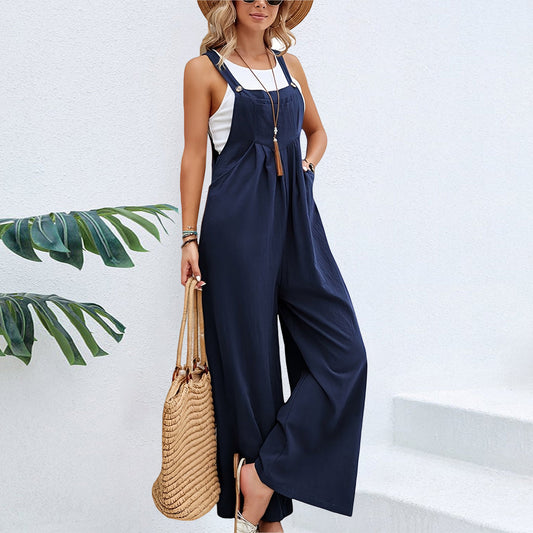 Dam Fritidsoverall Avslappnad Bomull Med Breda Ben-1