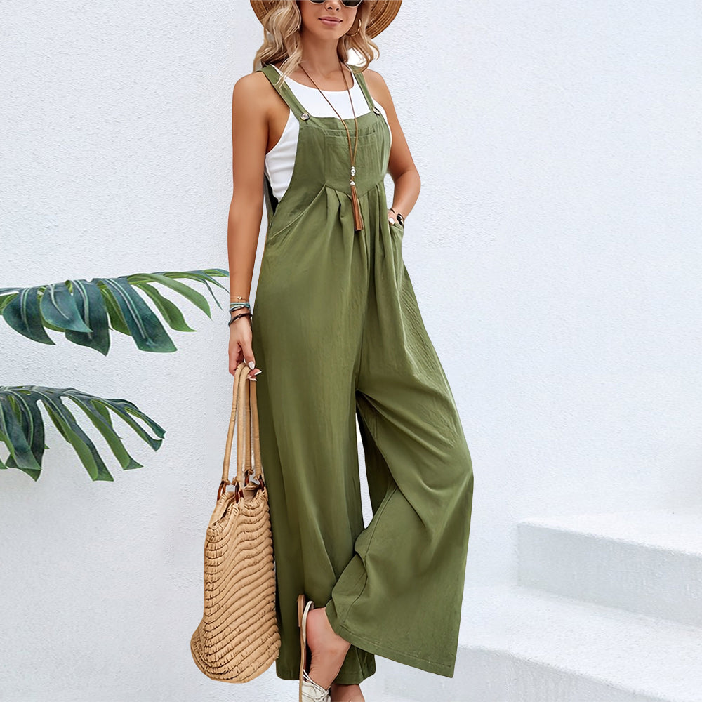 Dam Fritidsoverall Avslappnad Bomull Med Breda Ben-5