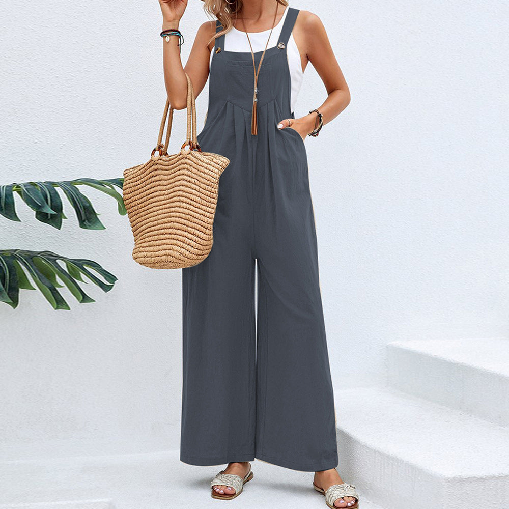 Dam Fritidsoverall Avslappnad Bomull Med Breda Ben-2