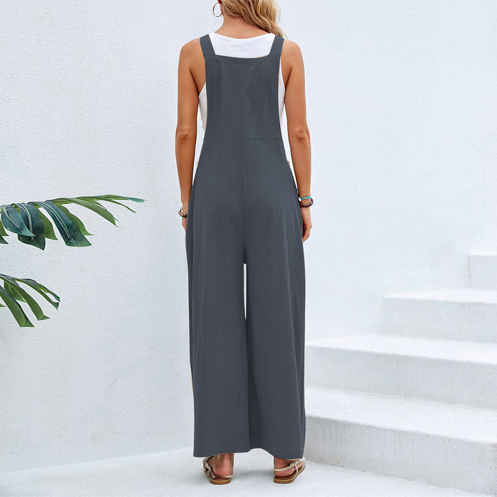 Dam Fritidsoverall Avslappnad Bomull Med Breda Ben-3