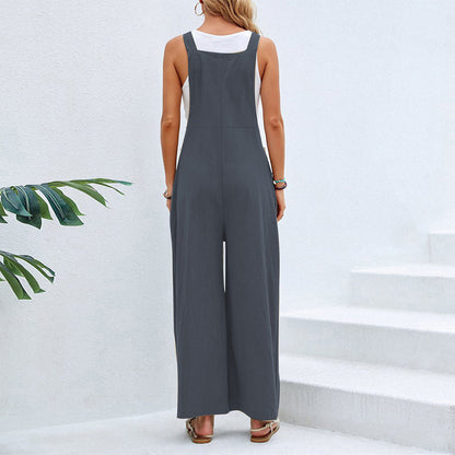 Dam Fritidsoverall Avslappnad Bomull Med Breda Ben-3