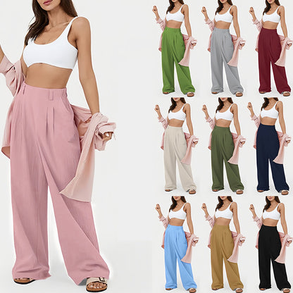 Snygga Dam Byxor Hög Midja Breda Ben 100% Bomull-5