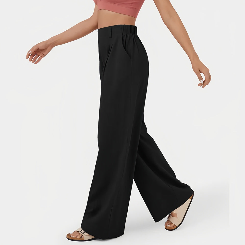 Snygga Dam Byxor Hög Midja Breda Ben 100% Bomull-2