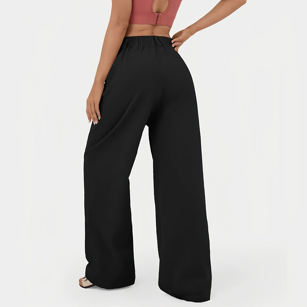 Snygga Dam Byxor Hög Midja Breda Ben 100% Bomull-3