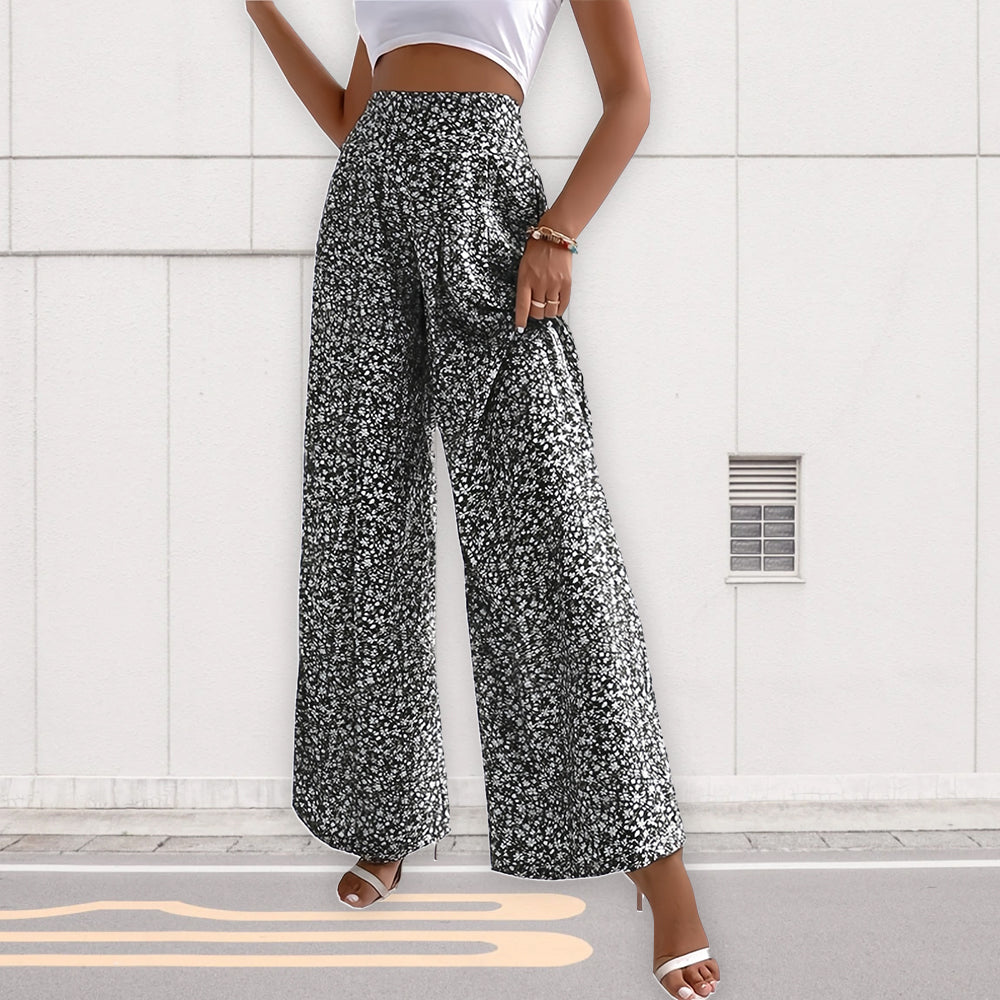 Dam Fritidsbyxor Lösa Hög Midja Blommig Polyester-2