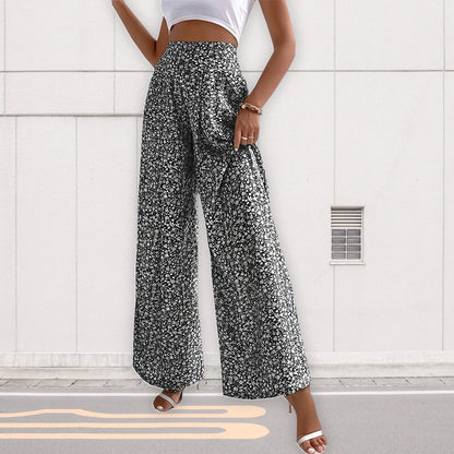 Dam Fritidsbyxor Lösa Hög Midja Blommig Polyester-2