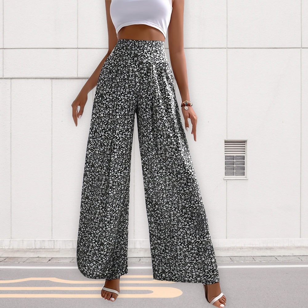 Dam Fritidsbyxor Lösa Hög Midja Blommig Polyester-3