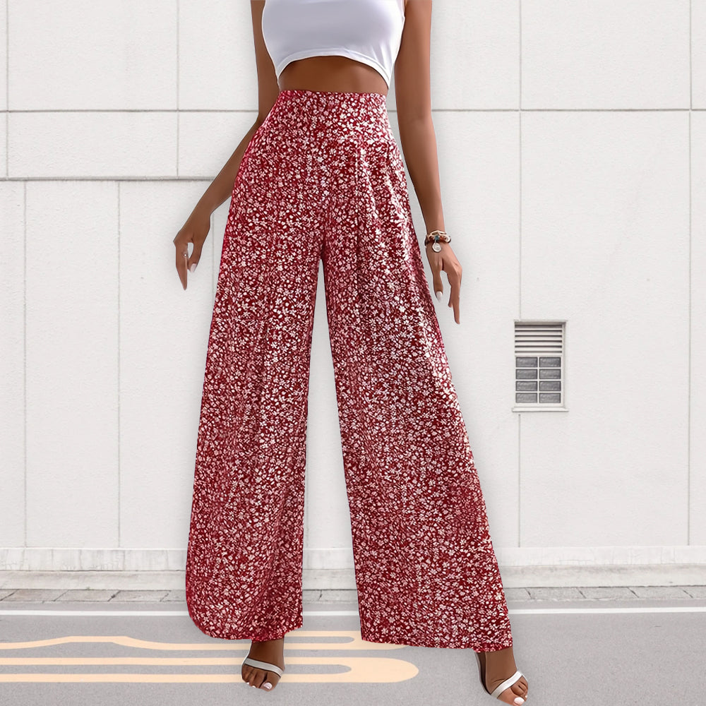 Dam Fritidsbyxor Lösa Hög Midja Blommig Polyester-4