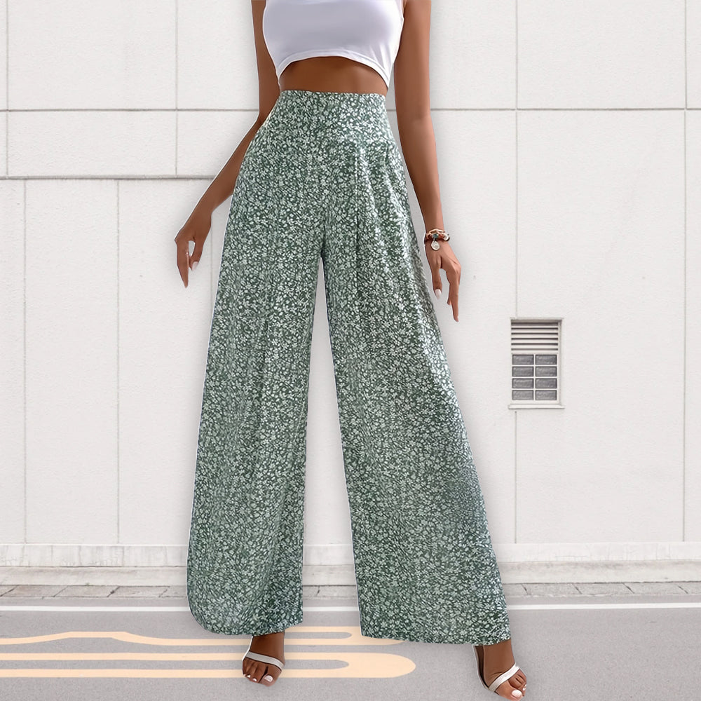 Dam Fritidsbyxor Lösa Hög Midja Blommig Polyester-6