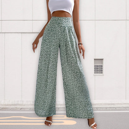 Dam Fritidsbyxor Lösa Hög Midja Blommig Polyester-6