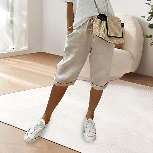 Dam Fritidsbyxor Elastisk Midja Bomull och Linne 1