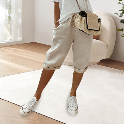 Dam Fritidsbyxor Elastisk Midja Bomull och Linne 7