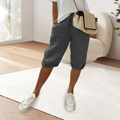 Dam Fritidsbyxor Elastisk Midja Bomull och Linne 15