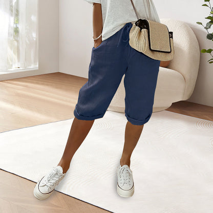 Dam Fritidsbyxor Elastisk Midja Bomull och Linne 16