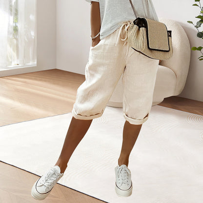 Dam Fritidsbyxor Elastisk Midja Bomull och Linne 18