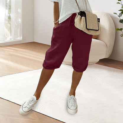 Dam Fritidsbyxor Elastisk Midja Bomull och Linne 19