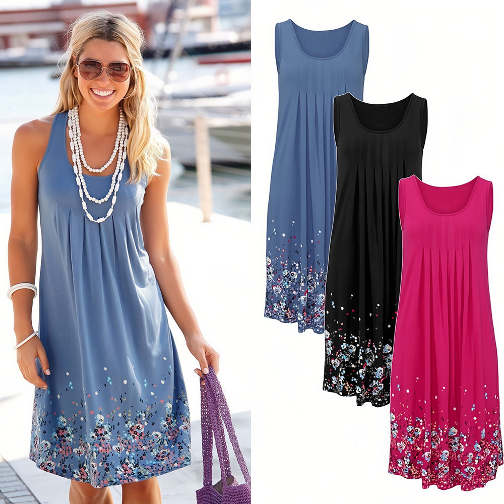 Kvinna Ärmlös Klänning Blommönster Polyester 2