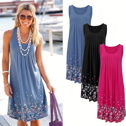 Kvinna Ärmlös Klänning Blommönster Polyester 2