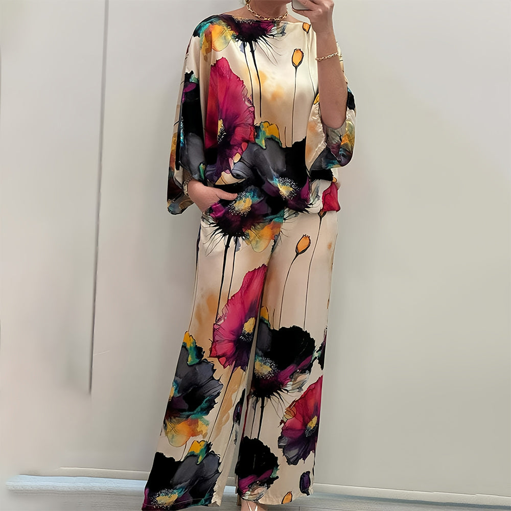 Variant image for Kostym Set Dam Långärmad Blommönster Satin Elegant-25
