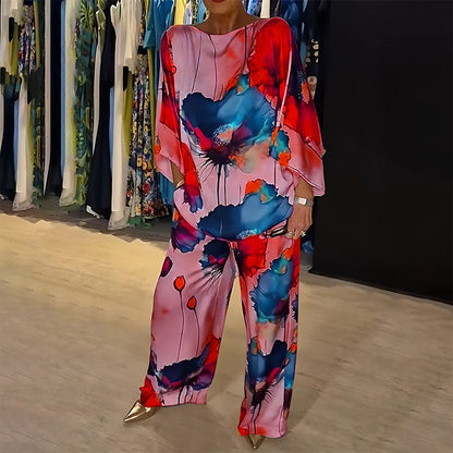 Variant image for Kostym Set Dam Långärmad Blommönster Satin Elegant-33