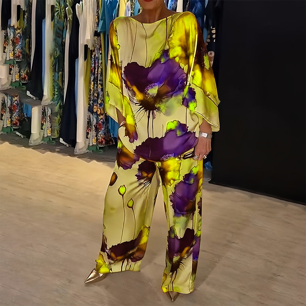 Variant image for Kostym Set Dam Långärmad Blommönster Satin Elegant-41