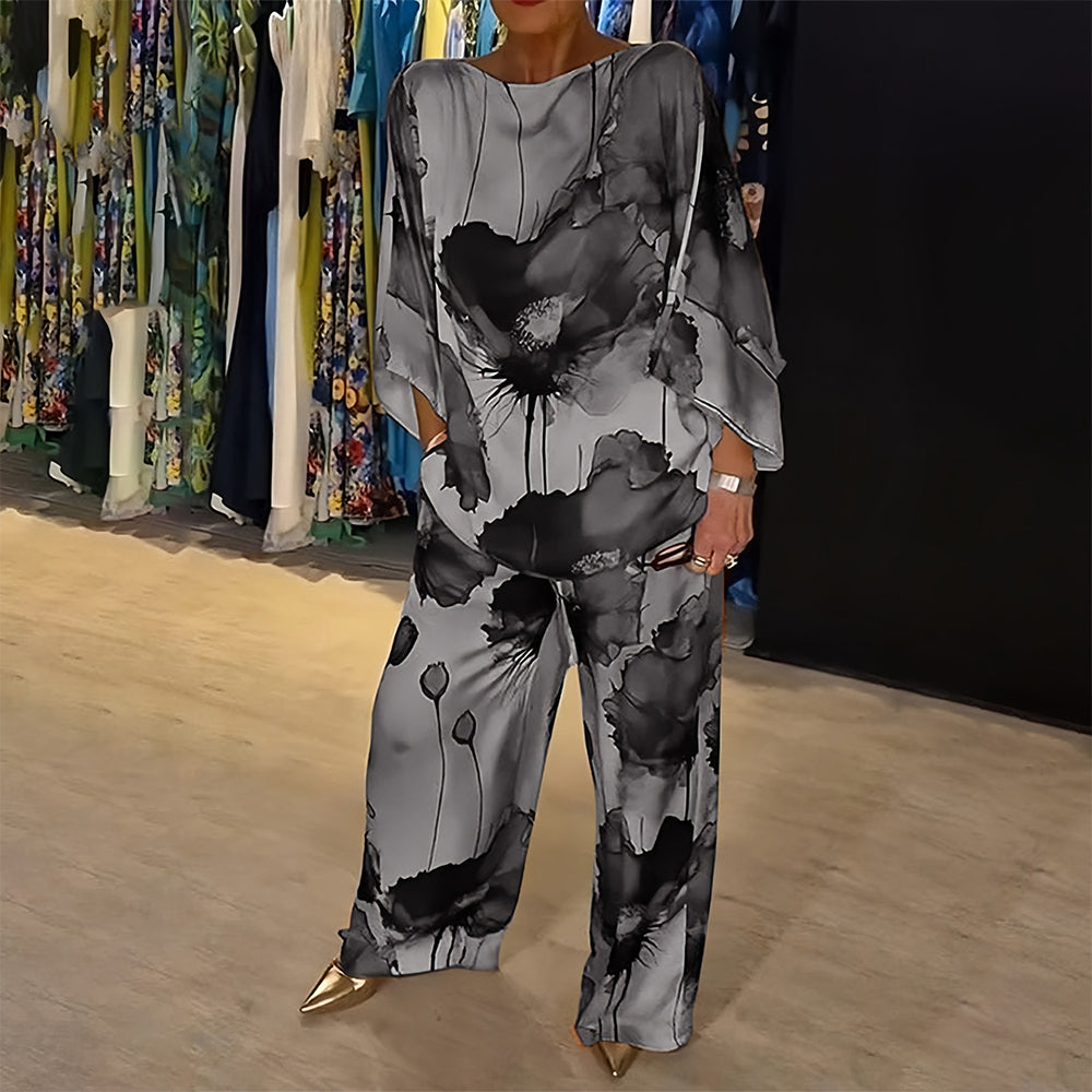 Variant image for Kostym Set Dam Långärmad Blommönster Satin Elegant-49