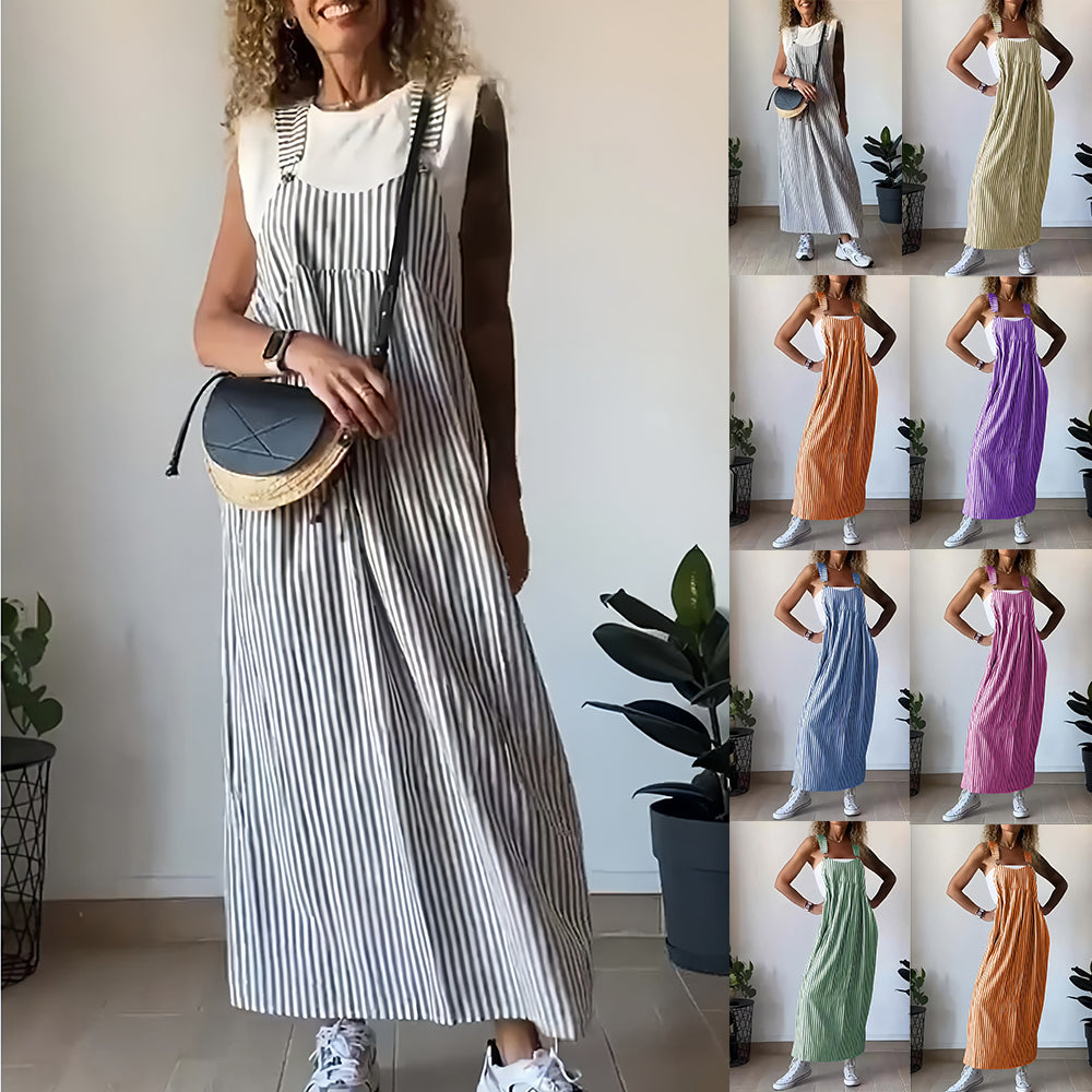 Kvinnors Randig Klänning Justerbara Remmar Viskosfiber-2