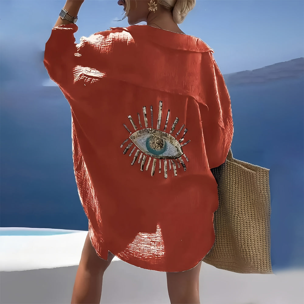 Variant image for Dam Skjortajacka Löst Snitt Bomull med Paljettögonmönster-9