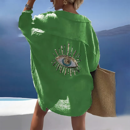 Variant image for Dam Skjortajacka Löst Snitt Bomull med Paljettögonmönster-17