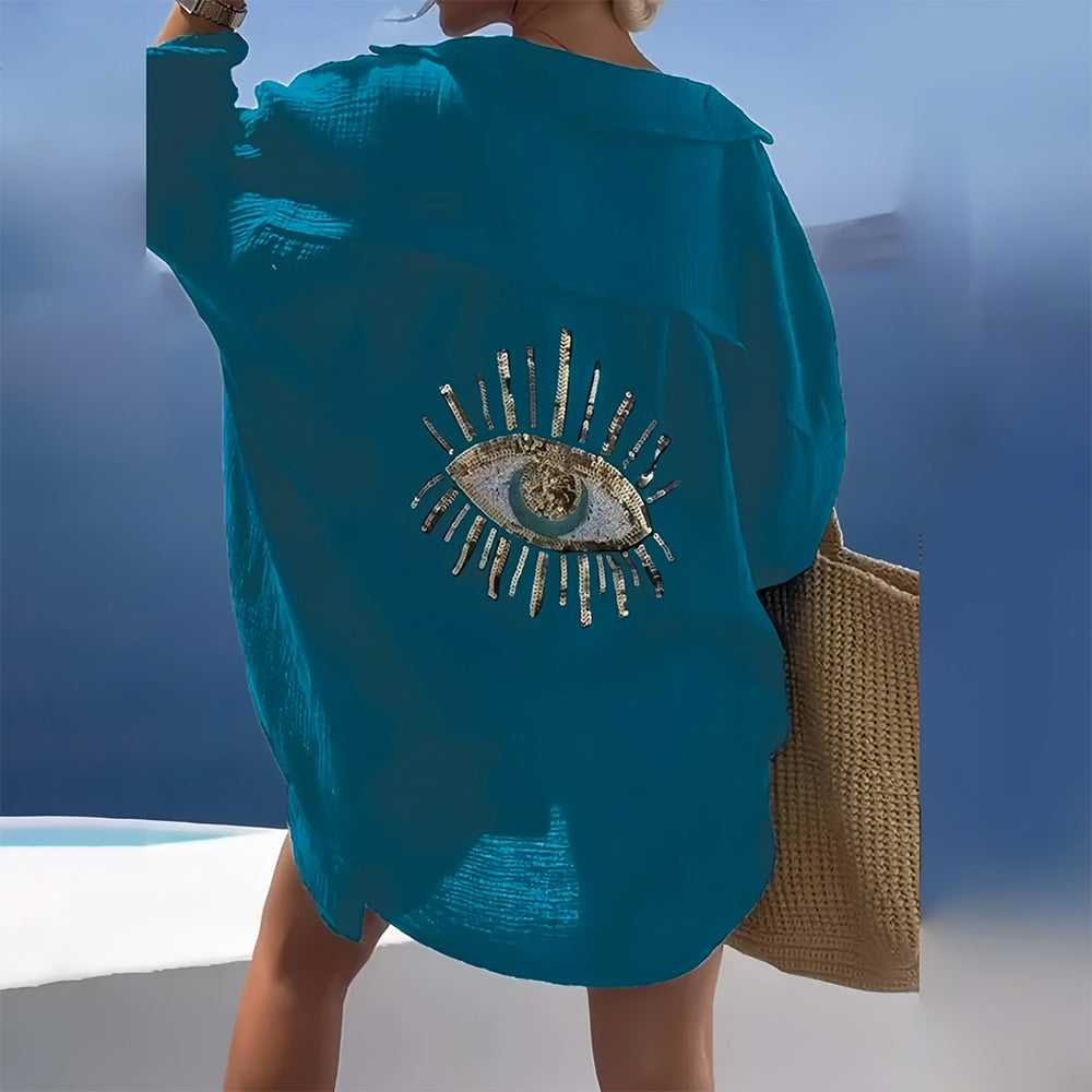 Variant image for Dam Skjortajacka Löst Snitt Bomull med Paljettögonmönster-33