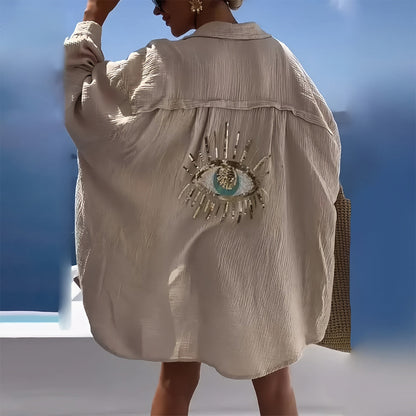 Variant image for Dam Skjortajacka Löst Snitt Bomull med Paljettögonmönster-48