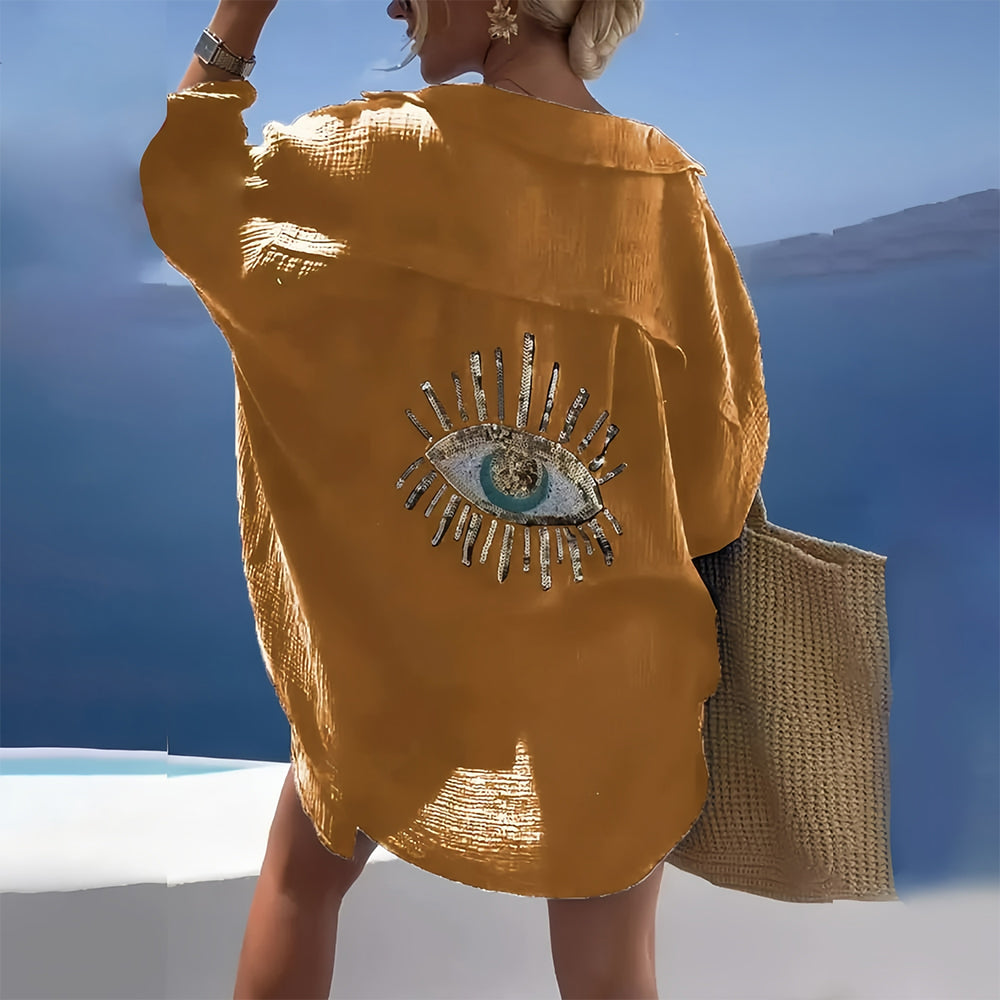 Variant image for Dam Skjortajacka Löst Snitt Bomull med Paljettögonmönster-49