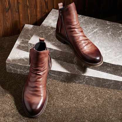 Herr Höga Stövlar PU Material Med Dekorativa Blixtlås-6