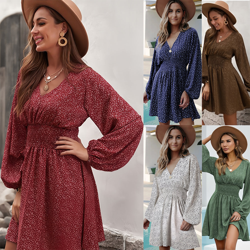 Kvinnoklänning med Djup V-ringning och Långa Ärmar – Loose Fit Polyesterklänning i Flera Färger 5