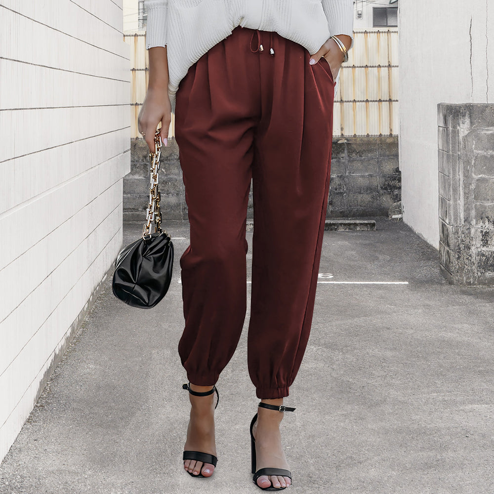 Variant image for Kvinnor Byxor Hög Midja Snörning Polyester-6