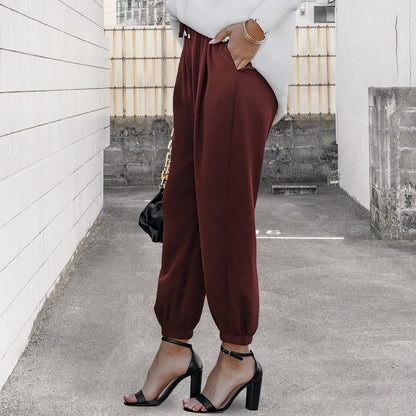 Kvinnor Byxor Hög Midja Snörning Polyester-3