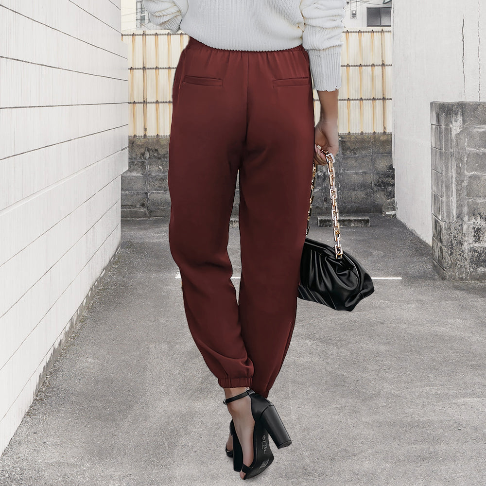 Kvinnor Byxor Hög Midja Snörning Polyester-4