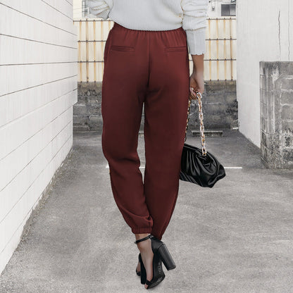 Kvinnor Byxor Hög Midja Snörning Polyester-4