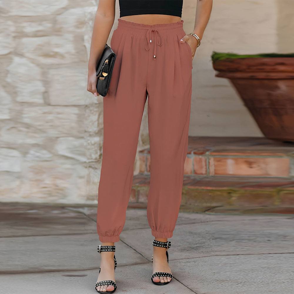 Variant image for Kvinnor Byxor Hög Midja Snörning Polyester-11