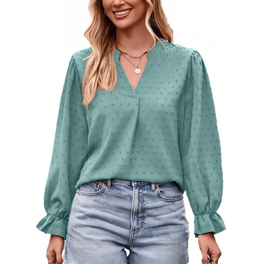 Dam T-shirt V-ringning Lätta Paraplyärmar Polyester Jacquard-6